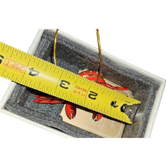 Ornament Peir 1 Cloisonné Red Crab Gold Rhinestones Handmade Box Included - Picture 5 of 5